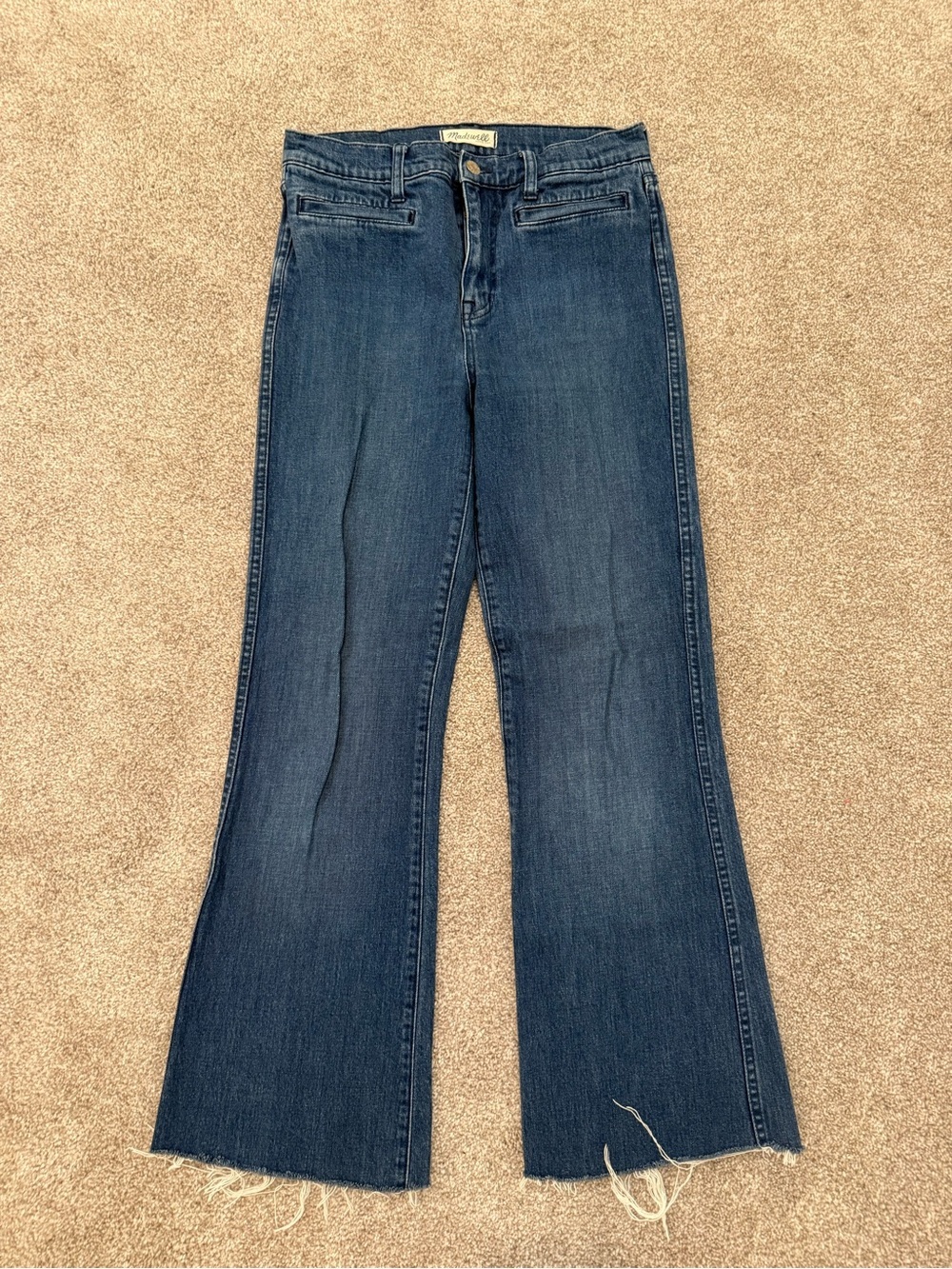 Madewell Dark Blue High-Rise Wide-Leg Jeans with Raw Hem